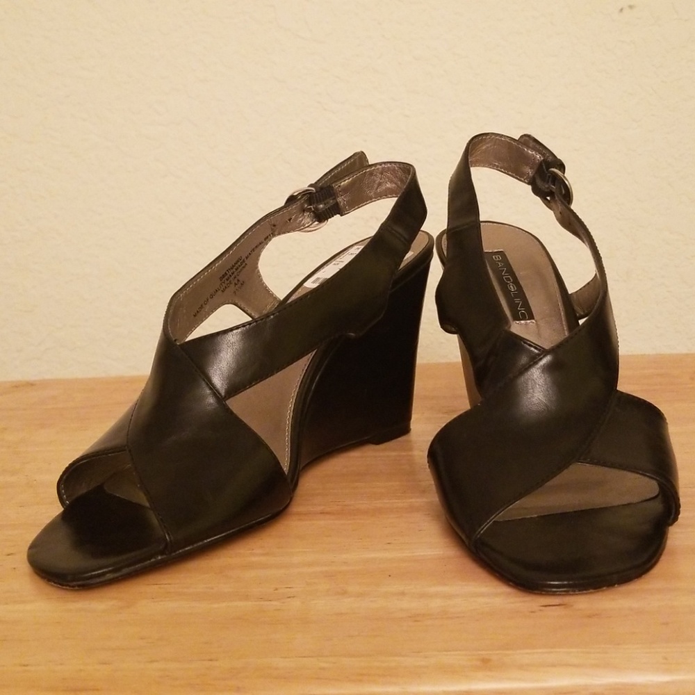 Black Faux Leather Wedge